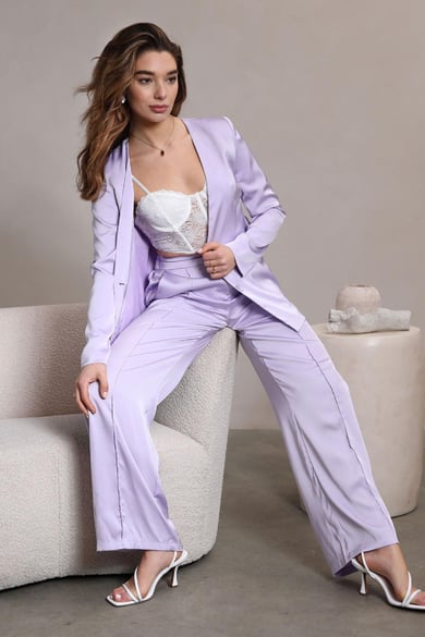 Blazer aus glänzendem Stoff mit Schleife Lila M h5 Bild4